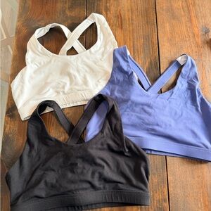 Women’s Crossback Sports Bra 3-Pack — Black, White, Periwinkle